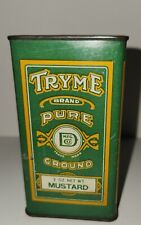 Vintage Tryme Brand Pure Ground Mustard 2 Oz Spice Tin Tall Rare picture