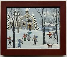 Original CATE MANDIGO 'Bear Pond School' Winter Children FOLK ART Oil Painting picture