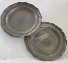 LARGE ANTIQUE STEED 12” SCALLOPED PEWTER CHARGER PLATES (2 OF 2 LISTED) picture