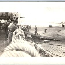c1910s US Navy Ship Docked RPPC Cart Wood Deck Sailors Ramp Real Photo PC A127 picture