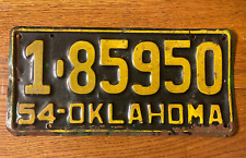 Vintage 1954 OKLAHOMA License Plate 1-85950 picture