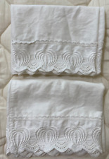 2 VTG White Cotton Pillowcases Embroidered Edge Farmhouse Shabby Chic 17
