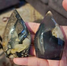 Lot of 2 Polished Crystal Volcanic Agate Stone Flames picture