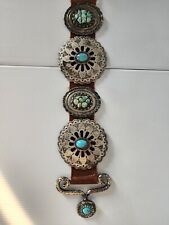 Vintage Navajo Turquoise and Silver Concho Belt picture