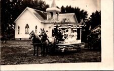 Vintage RPPC Postcard Horse Drawn Parade Float at the Church c.1904-1918   12322 picture