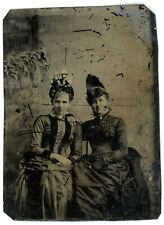 CIRCA 1860'S 1/6 Plate 2.38X3.25 TINTYPE Two Beautiful Women in Stunning Dresses picture