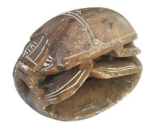 Vintage Egyptian Hand Carved Stone Scarab Beetle with Hieroglyphs Heavy 4