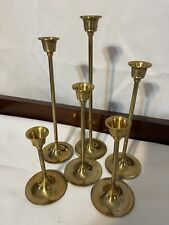 Vintage Brass Candle Holders Graduated Tapered Set of 7 Candlesticks MCM picture