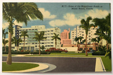 Some of The Magnificent Hotels of Miami Beach Florida Linen Postcard picture