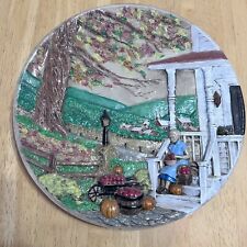 Byron Molds 1980 Vtg Plate 3D Ceramic Hand Painted American Fall Scene Home Town picture