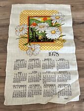Vintage 1978 Linen Calendar Tea Towel Retro MCM Flowers 28x16 picture