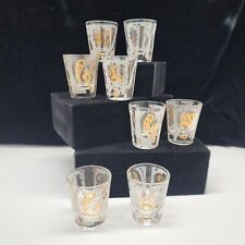 MCM Shot Glasses Set of 6 White Frosted Gold Paisley Design VTG picture