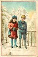 Victorian Trade Card; Alaska Seal Shoe Oil San Francisco, Boy & Girl in Snow picture