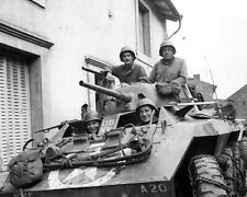 US Soldiers in M8 Military Vehicle in French Village 8x10 WWII Photo 644a picture