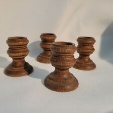 Vintage Set of 4 Turned Wood Candle Holders - Small Light Brown Taper Height 2