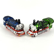 2 VTG Mercury Glass Locomotive Steam Trains Christmas Tree Ornaments 4.5in blue picture