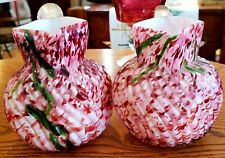 Pair of Antique Twisted Spatter Glass Pitchers Cranberry/White/Green, Square Top picture