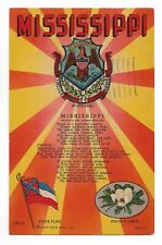 Vintage 1956 MISSIPPI Postcard - State Seal Eagle Flag Magnolia Flower Song picture