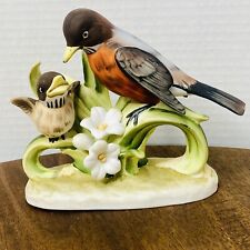 Lefton Red Robin & Baby Bird Vintage 1960s Porcelain Figurine Rare Authentic picture