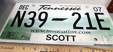 Tennessee License Plate, N39 21E, ex 2007, the Volunteer state, w hologram picture