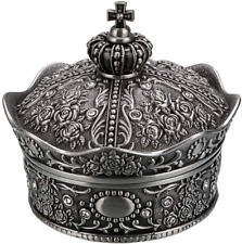 Vintage Jewelry Box, Antique Crown Design Trinket Treasure Chest Storage Organiz picture