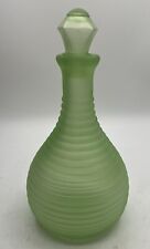 Vintage 1930’s Frigidaire Ribbed Green Glass Decanter with Stopper Frosted Glows picture