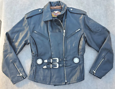 Harley Davidson Leather Bikers Jacket Womens 1980s Vintage Embossed Black Rose picture