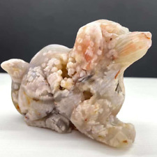 TOP  Natural cherry blossom agate quartz carved dog skull crystal Healing Decor picture