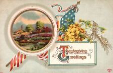 Thanksgiving  Greetings Holiday Special Celebration US Flag Old Postcard c1910 picture