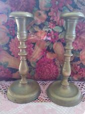 Pair Late 18th/19 th  Century Heavy Solid Brass Candlestick Holders No Polish  picture