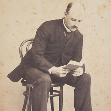 Named Man Reading Book Cabinet Card c1885 Photo Antique Vintage Identified H611 picture