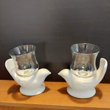 Avon Pair of Dove Taper Candle & Clear Votive Holders White Satin Porcelain  picture