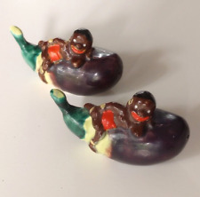 VINTAGE  African Boys on Eggplants, Salt & Pepper Set, Japan picture