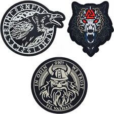 Odin We Trust Odin's Ravens Wolf Walknut PVC RUBBER PATCH |3PC HOOK BACKING picture