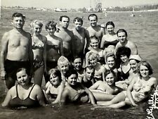 1963 Curvy Pretty Young Women Men Bulge Trunks Hugging Sea Beach Vintage Photo picture