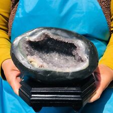 6.42LB Natural Amethyst geode quartz cluster crystal specimen Healing +Stand picture