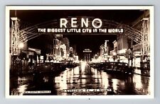 Reno NV-Nevada RPPC, Welcome Sign Marquee at Night, Real Photo Postcard picture