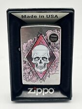 Zippo Lighter: 207 Skull And Peony Rose Silver & Pink picture