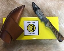 Circle Sh Cutlery damascus ram horn fixed  blade with leather sheath. 3.5 picture