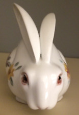 Adorable Vintage Porcelain Hand Painted Bunny Rabbit Bank, Flowers, 2000s picture