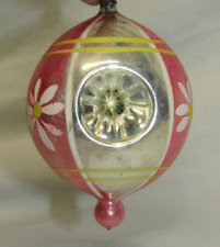 Antique German Pink Glass Finial Triple Indent Christmas Ornament Vintage 1930's picture