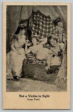 1908 Leap Year RPPC Risque Ladies on Bed Not a Victim in Sight Vintage Postcard  picture