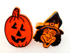2 Vtg Toy Halloween Jack O Lantern & Witch Plastic Ring Set NOS New 1980s picture