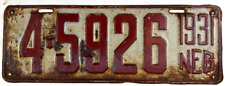 Nebraska 1931 Car License Plate Tag Man Cave Vintage Garage Custer Co Collector picture