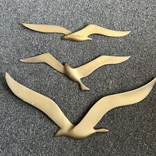 Set Of 3 Vintage Brass Flying Seagulls Birds Wall Hanging Home Decor picture