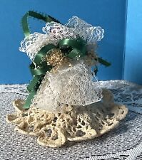 Crochet Starched Vintage Christmas Ornament Bell Handmade Lace & Roses picture