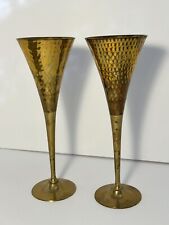 Hammered Brass Art Ware Champagne Wedding Anniversary Flutes Vintage 1970's 9