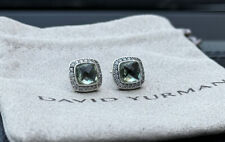David Yurman Sterling Silver Albion 7MM  Earrings Prasiolite & Diamonds STUD picture