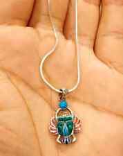 EGYPTIAN PHARAONIC WINGED SCARAB 925 SILVER, RARE COLORED STONES,ANCIENT JEWELRY picture