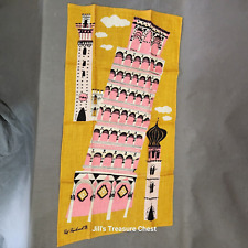 Vtg Pat Prichard Towel Linen Tea-Tower of PISA-1955 Pink & Gold-NWOT Super Rare picture